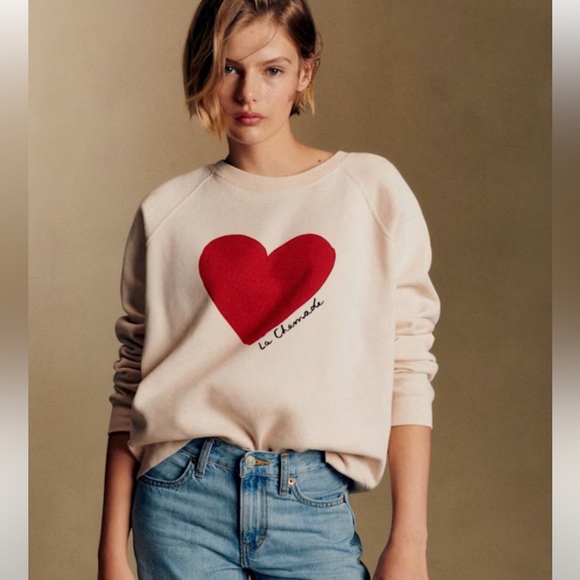 Sézane Graphic La Chamade Small Cream Heart Sweatshirt - Picture 3 of 9